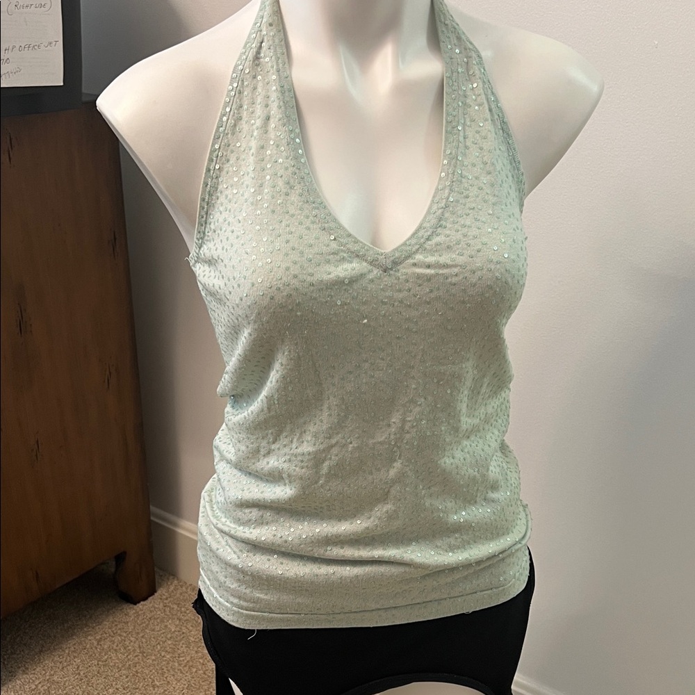 Venus Shimmering Halter Tank Top - Light Green